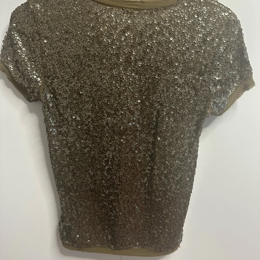 J. Crew Olive Sequin Short Sleeve Tee